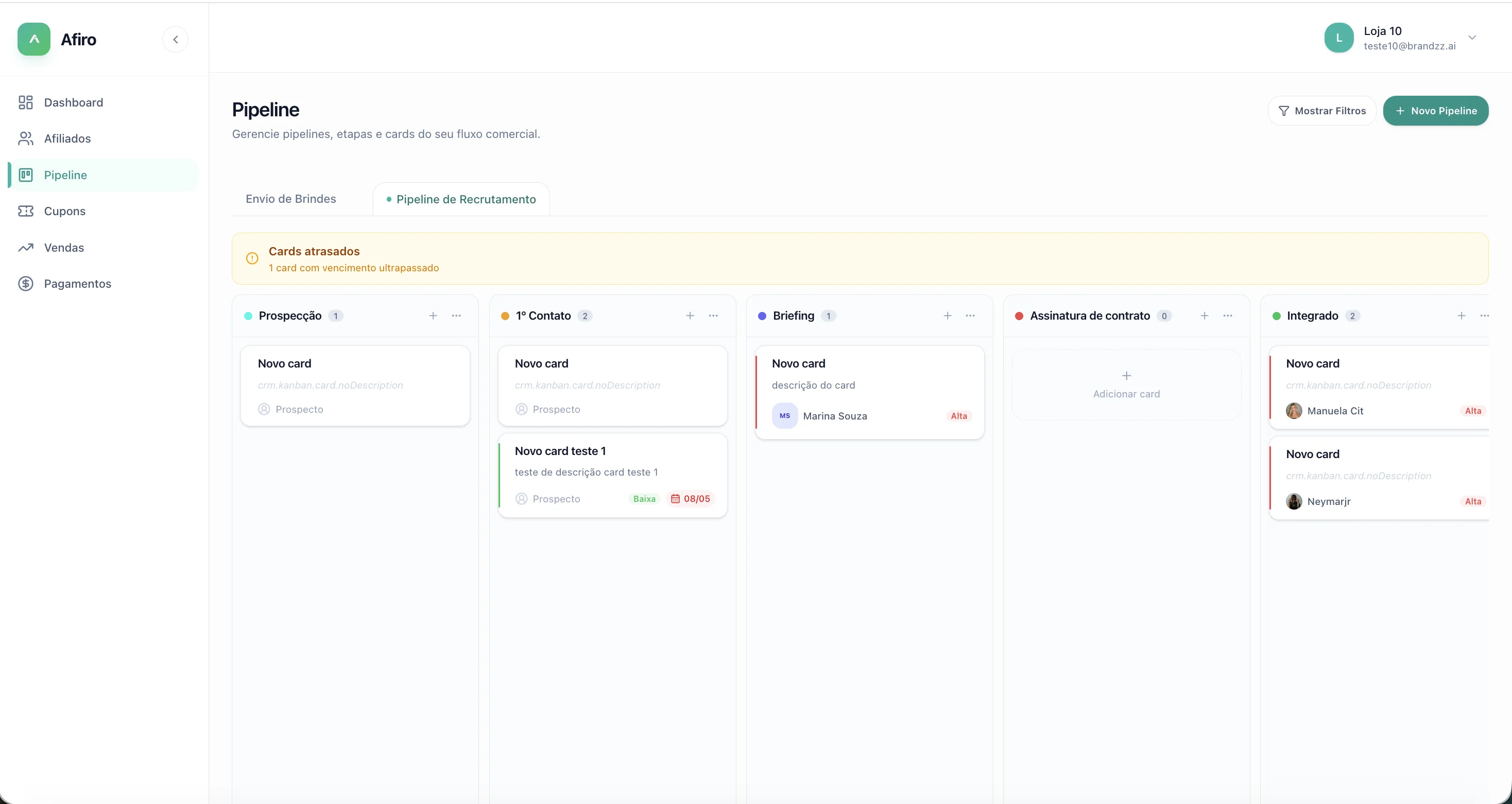 Gestão de processos e campanhas